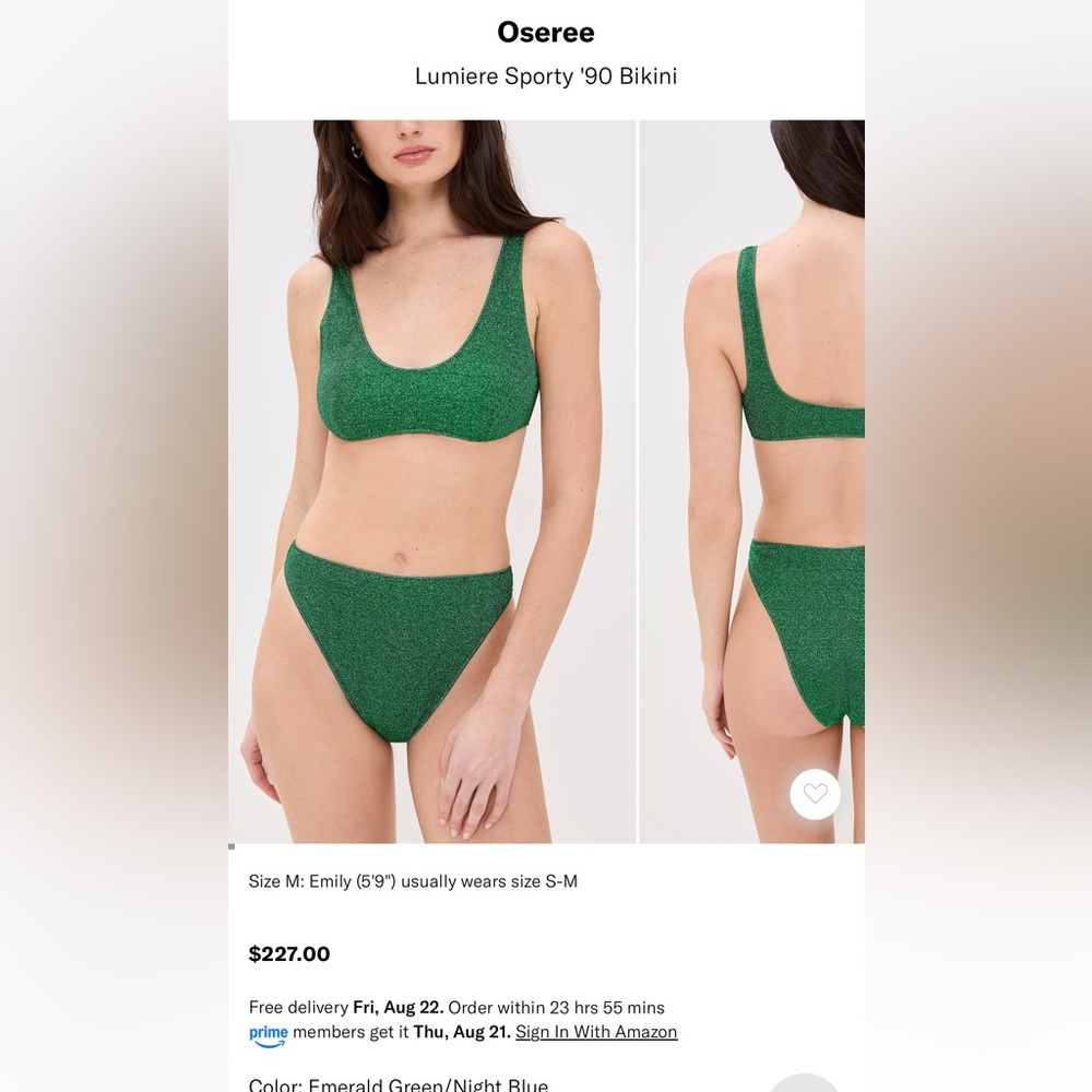 Oseree Lumiere Sporty ‘90 Bikini - Emerald Green (L) - NWT
